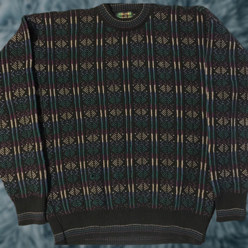 Alexander Julian VINTAGE 90s Knit Striped Sweater XL USA Alexander Julian Men Pullover Black Abstract Geometric Art Size US XL / EU 56 / 4 - 1 Thumbnail