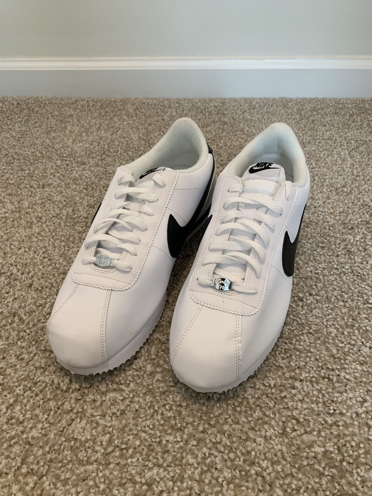 image of Nike Cortez Basic Leather White Black Shoes, Men's (Size 12)