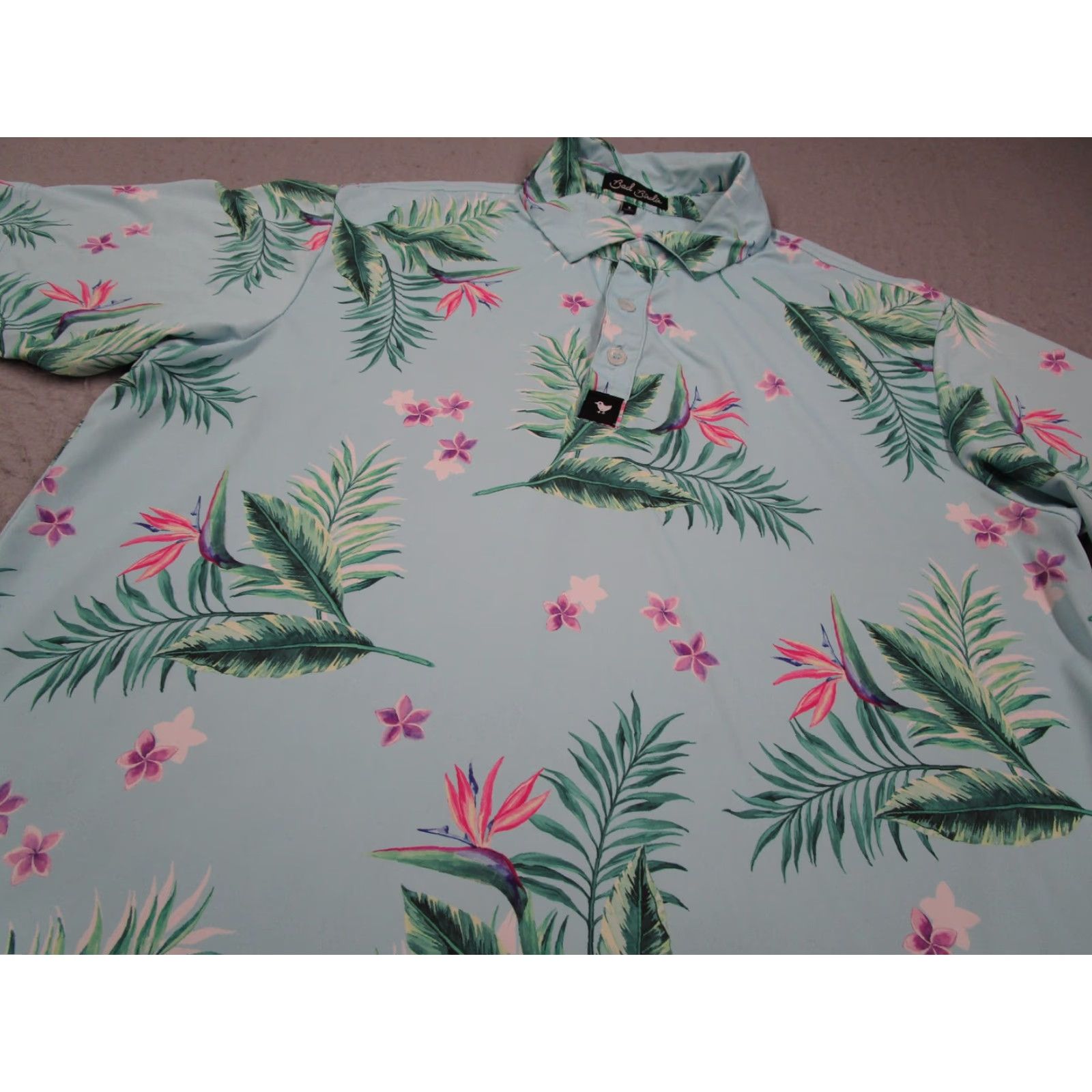 Vintage Bad Birdie Polo Shirt Mens Small Blue Tropical Floral Golf Bird Of Paradise Print Size US S / EU 44-46 / 1 - 2 Thumbnail