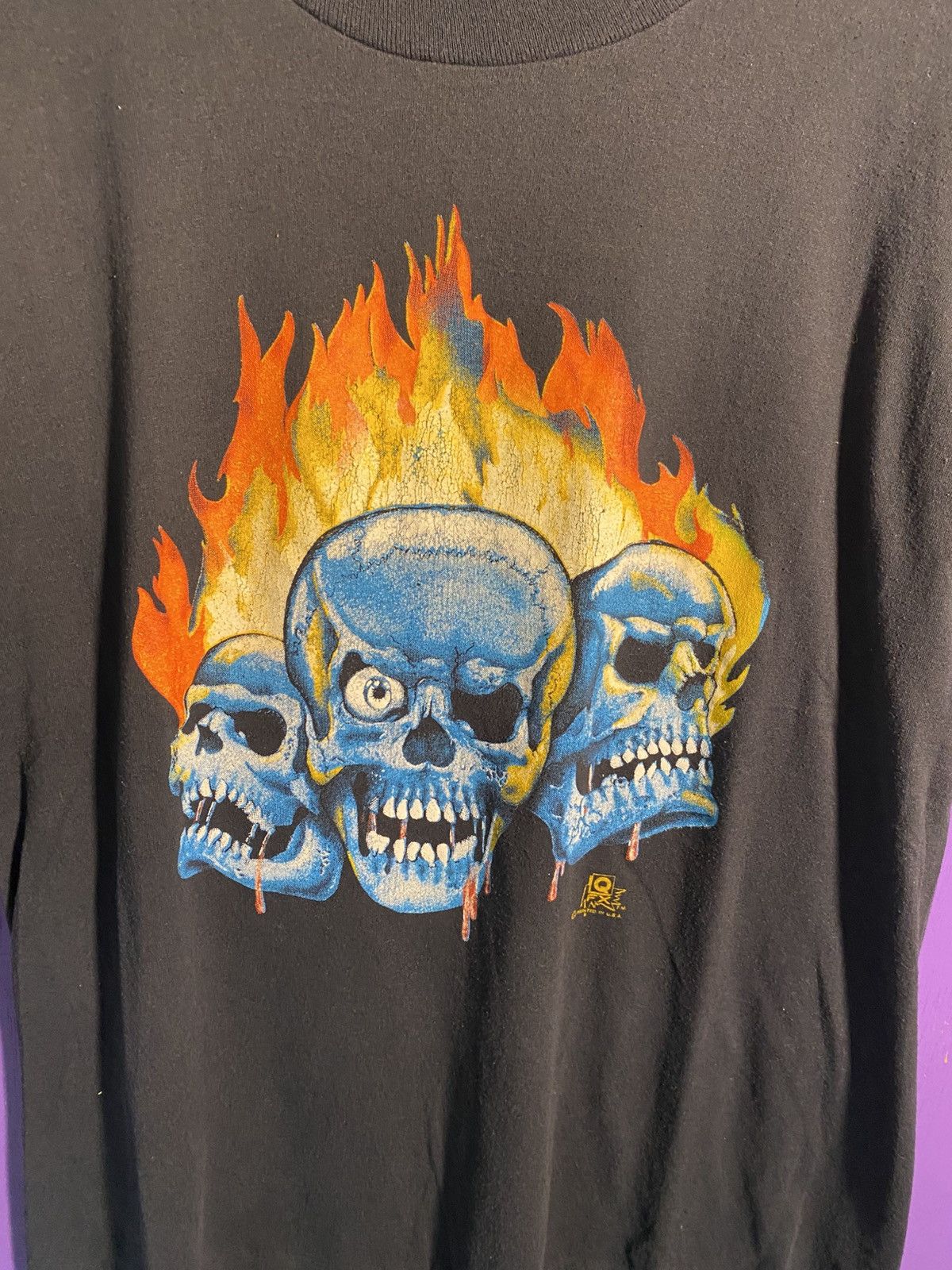 Other Vintage 80s flaming skulls faded biker tee Size US L / EU 52-54 / 3 - 3 Thumbnail