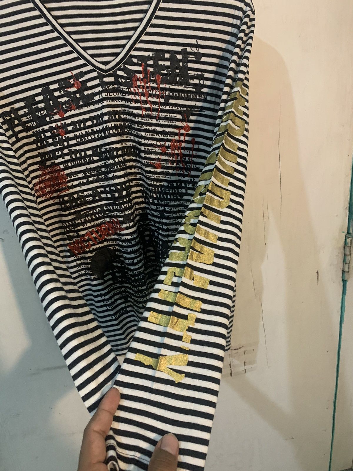 If Six Was Nine × KMRii × Le Grande Bleu (L.G.B.) Japanese poem Long Sleeve striped punk style Size US M / EU 48-50 / 2 - 6 Thumbnail