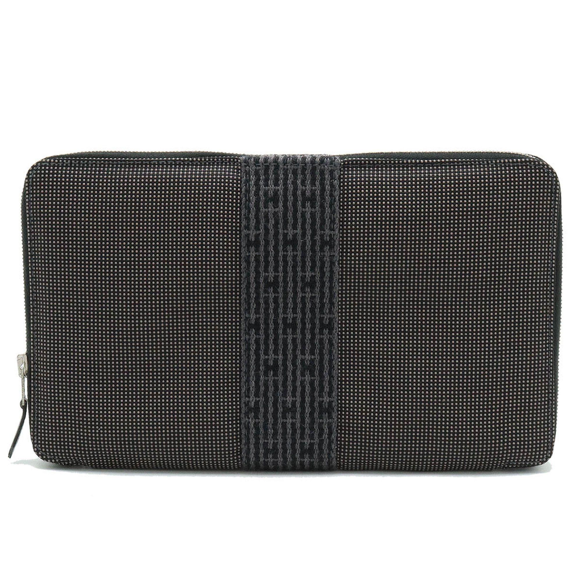 image of Hermes Air Line Purse Gm Round Long Wallet Passport Case Canvas Grey, Women's