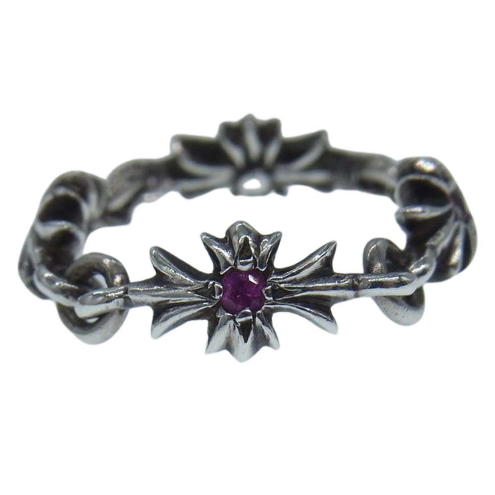 image of Chrome Hearts Tiny Plus Ruby Ring - Size 5 in Silver, Men's