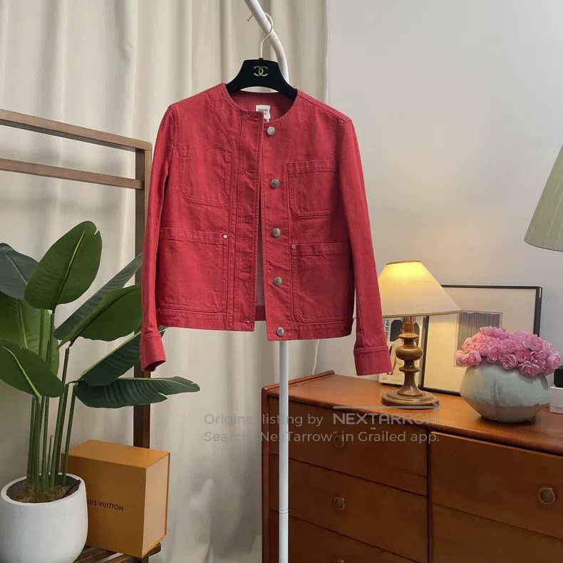 Hermes Hermes Simple Stretch Denim Jacket - Red Size XXS / US 00 / IT 34 - 1 Thumbnail