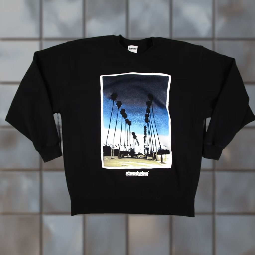 Vintage Streetwise Sweatshirt Mens L Black Graphic Print Los Angeles Palm Trees Crew Neck Cotton Pullover Long Sleeve Size US L / EU 52-54 / 3 - 1 Thumbnail