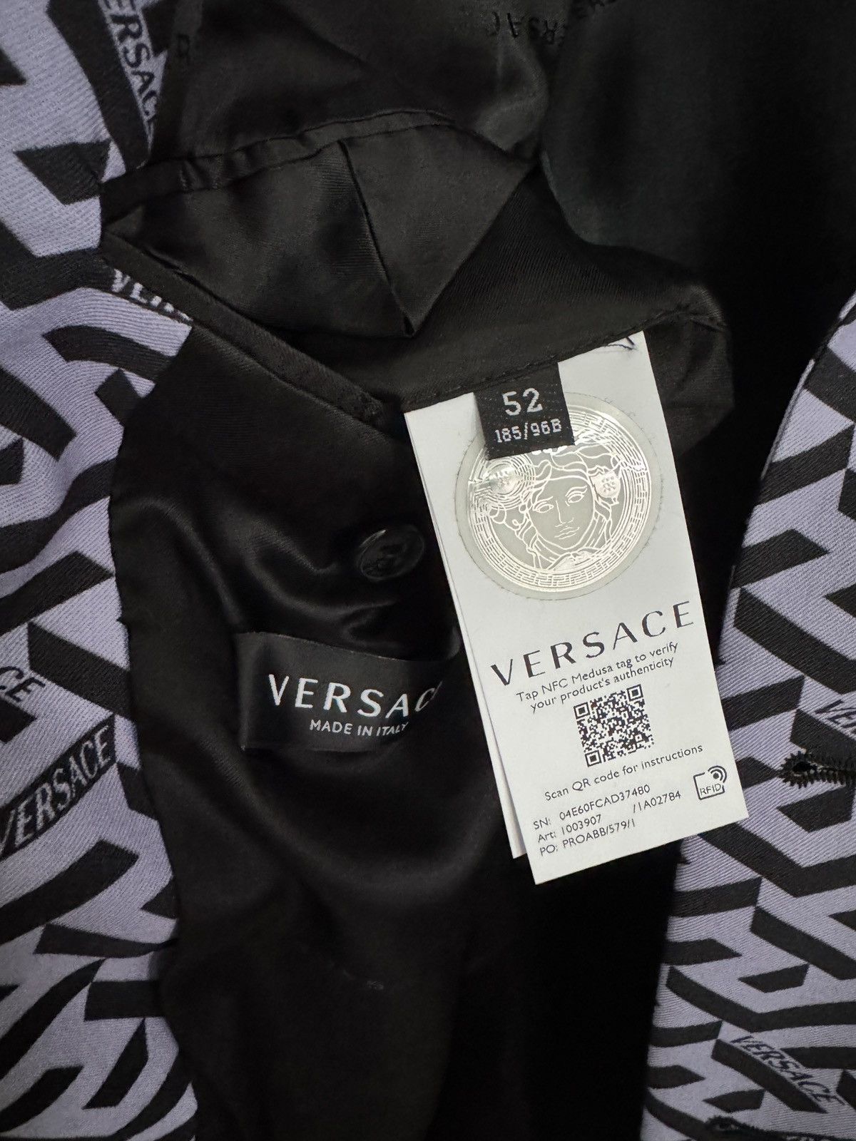 Versace Monogram Greca Jacquard Wool Suit – Blazer 50 + Pants 48 Size 40R - 12 Thumbnail