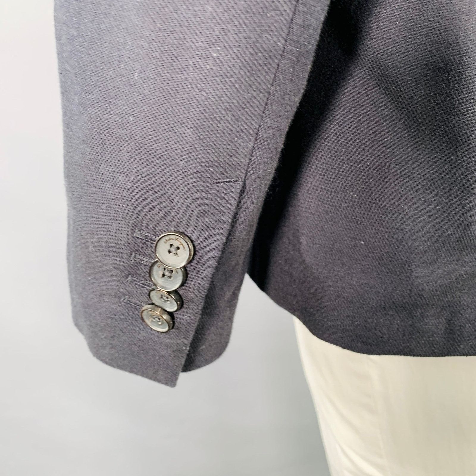 Salvatore Ferragamo Size 42 Navy Twill Virgin Wool Cotton Sport Coat Size 42R - 4 Thumbnail