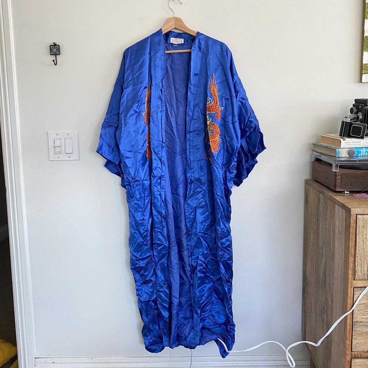 Vintage GOLDEN DRAGON CHINESE BLUE KIMONO SILK ROBE XL Size ONE SIZE - 4 Thumbnail