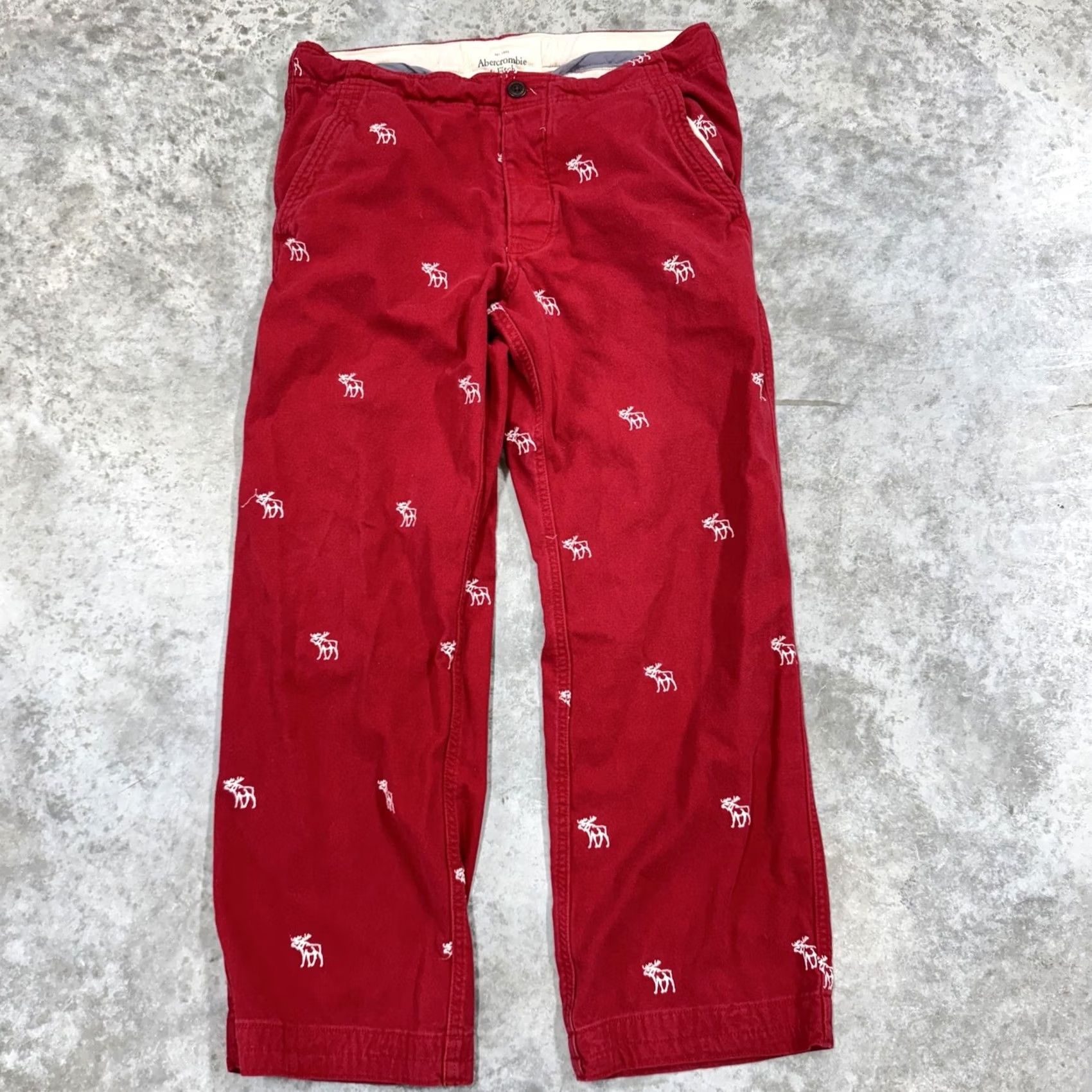 Abercrombie & Fitch Abercrombie & Fitch Pants Mens Medium Red Embroidered Moose Chino Drawstring Size US 31 - 2 Thumbnail