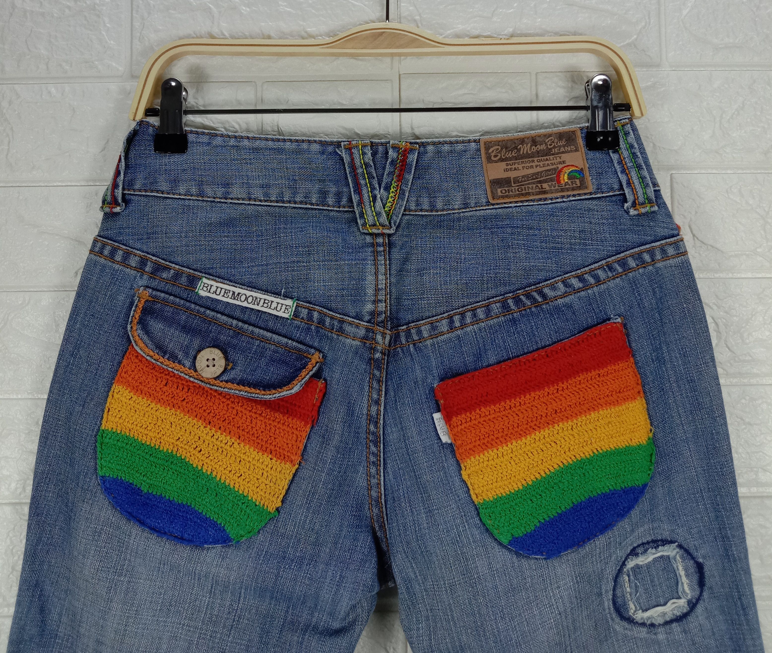 Japanese Brand Vintage Blue Moon Blue Rainbow Knitted Pocket Jeans Size 27" / US 4 / IT 40 - 2 Thumbnail