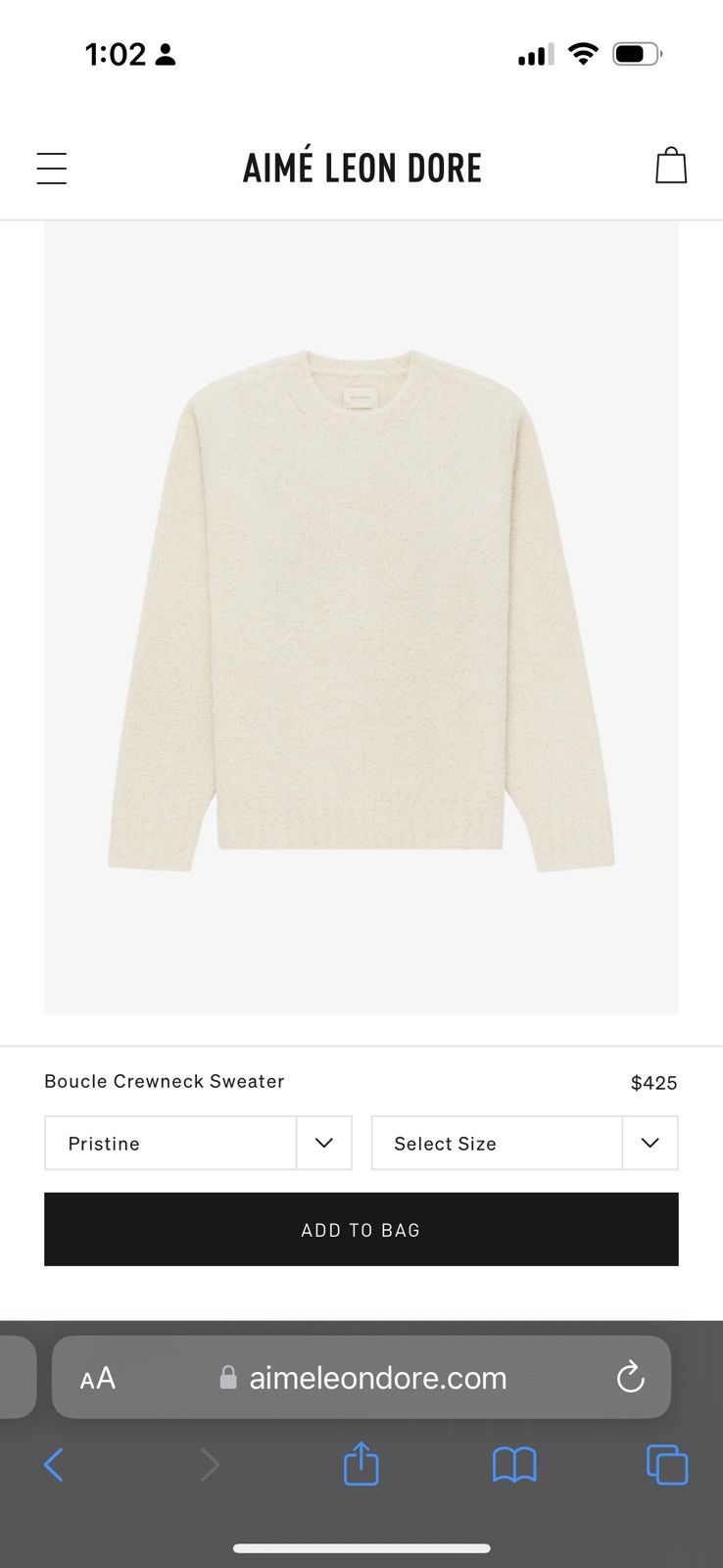 image of Aime Leon Dore - Boucle Crewneck Sweater in Cream, Men's (Size Medium)