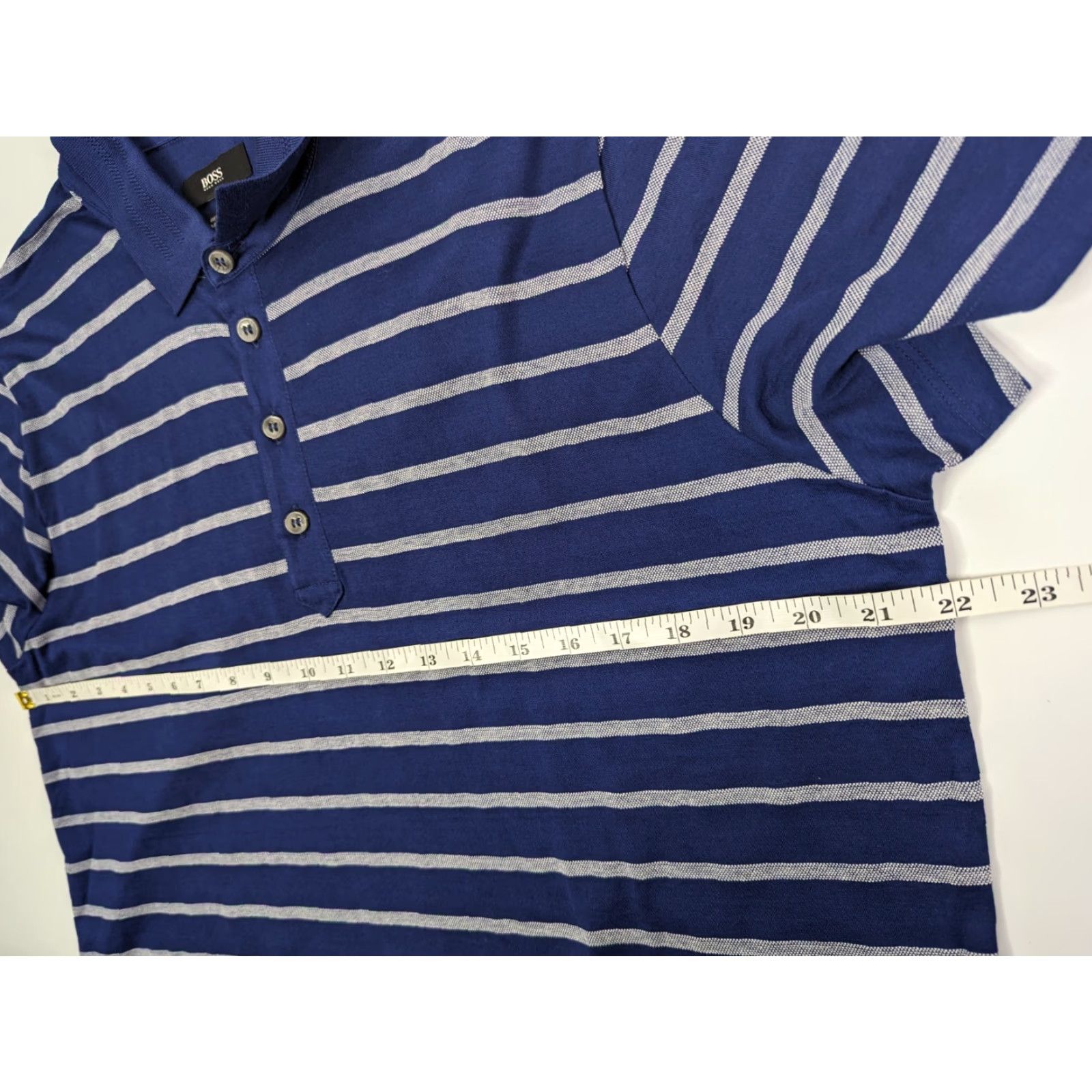 Hugo Boss HUGO BOSS Polo Shirt Men's XL Blue White Striped Peru Cotton Short Sleeve Size US XL / EU 56 / 4 - 4 Thumbnail