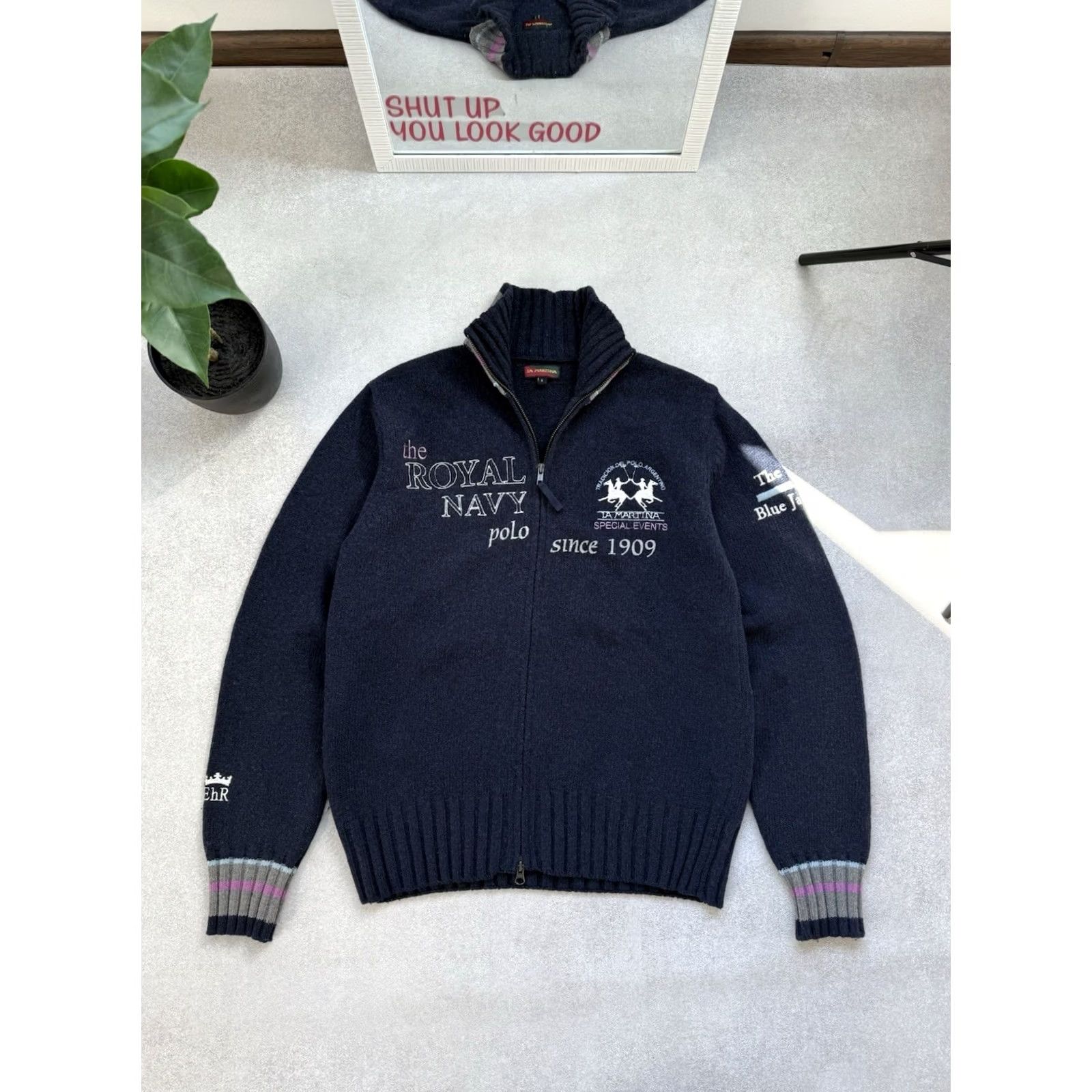 La Martina VINTAGE La Martina Sweater Full Zip Men L Navy Blue Wool Pullover 90s Streetwear Y2K Size US L / EU 52-54 / 3 - 2 Thumbnail