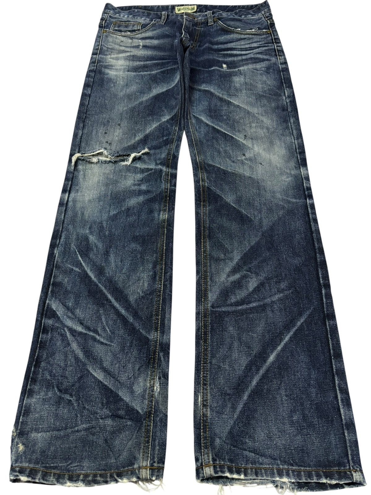 Japanese Brand Vtg WashWash Strike Faded Distressed Heavy Jeans Size US 35 - 1 Thumbnail