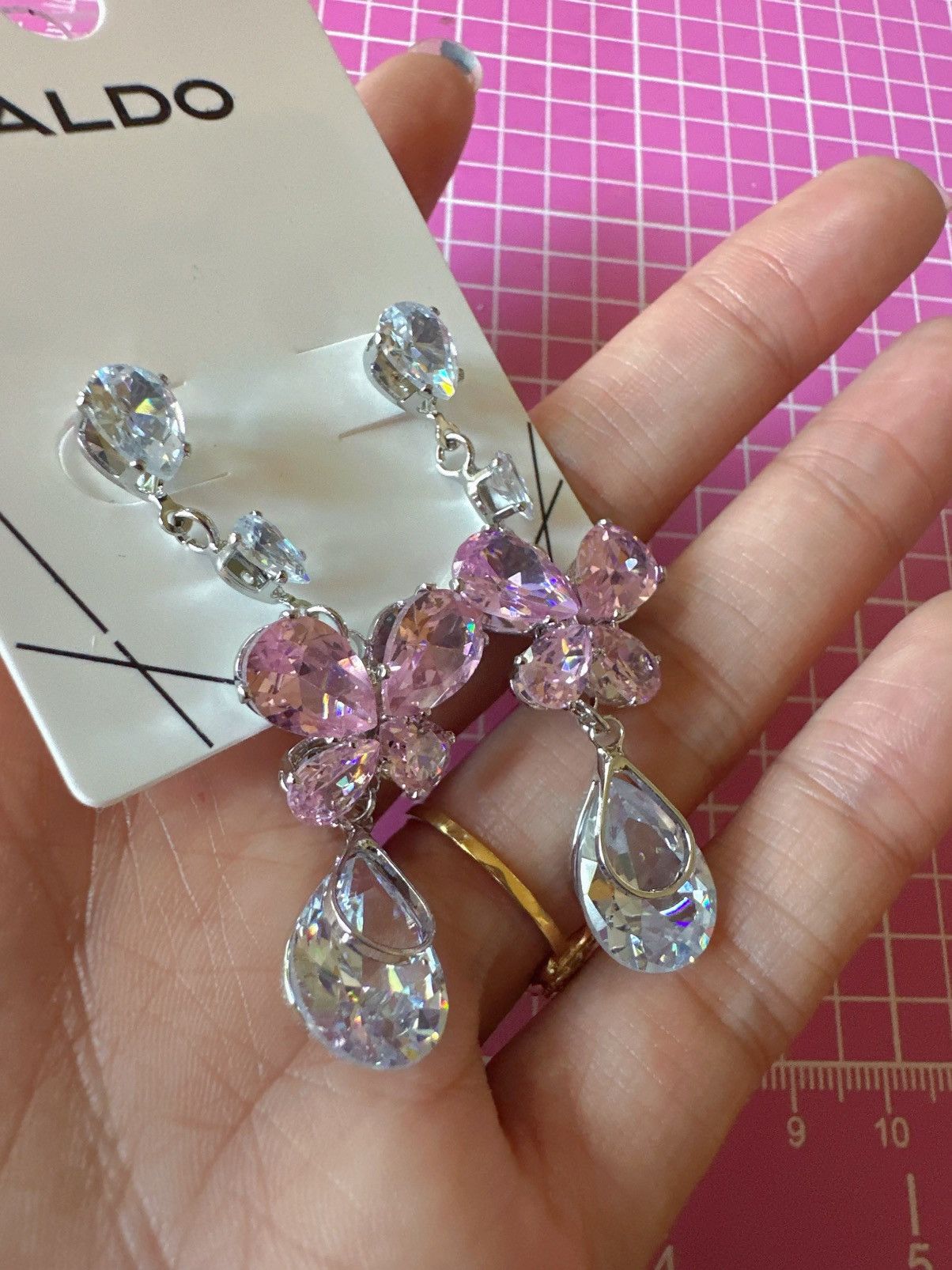 Aldo Aldo earrings pink butterfly crystal clear tear drops silver Size ONE SIZE - 3 Thumbnail