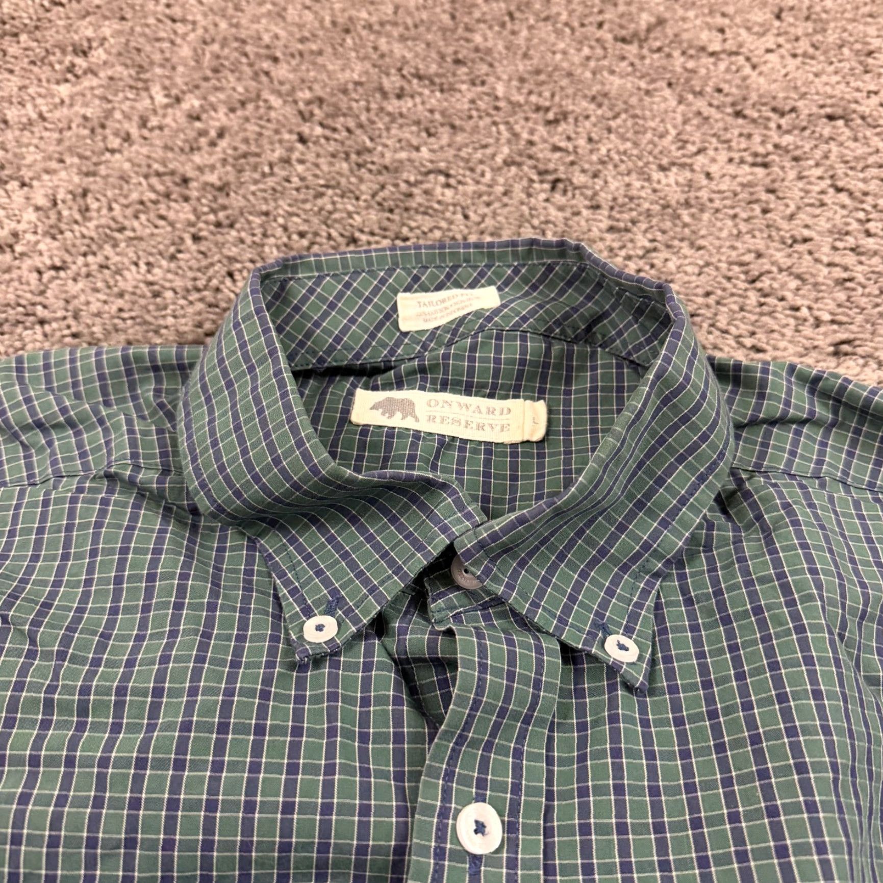 Vintage Onward Reserve Shirt Mens M Green Plaid Long Sleeve Button-Up 100% Cotton Non-Iron Size US M / EU 48-50 / 2 - 5 Thumbnail