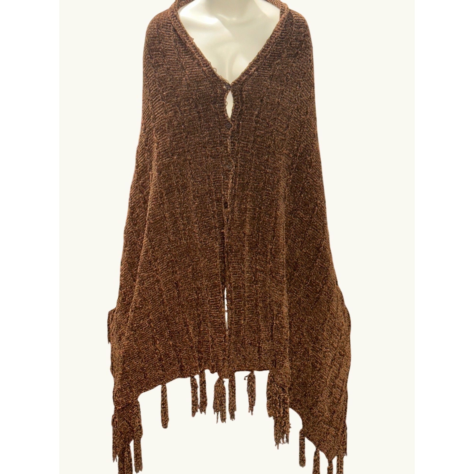 Other CCC Handmade Brown Knitted Shawl Wrap Fringe Edges One Size Size ONE SIZE - 1 Thumbnail
