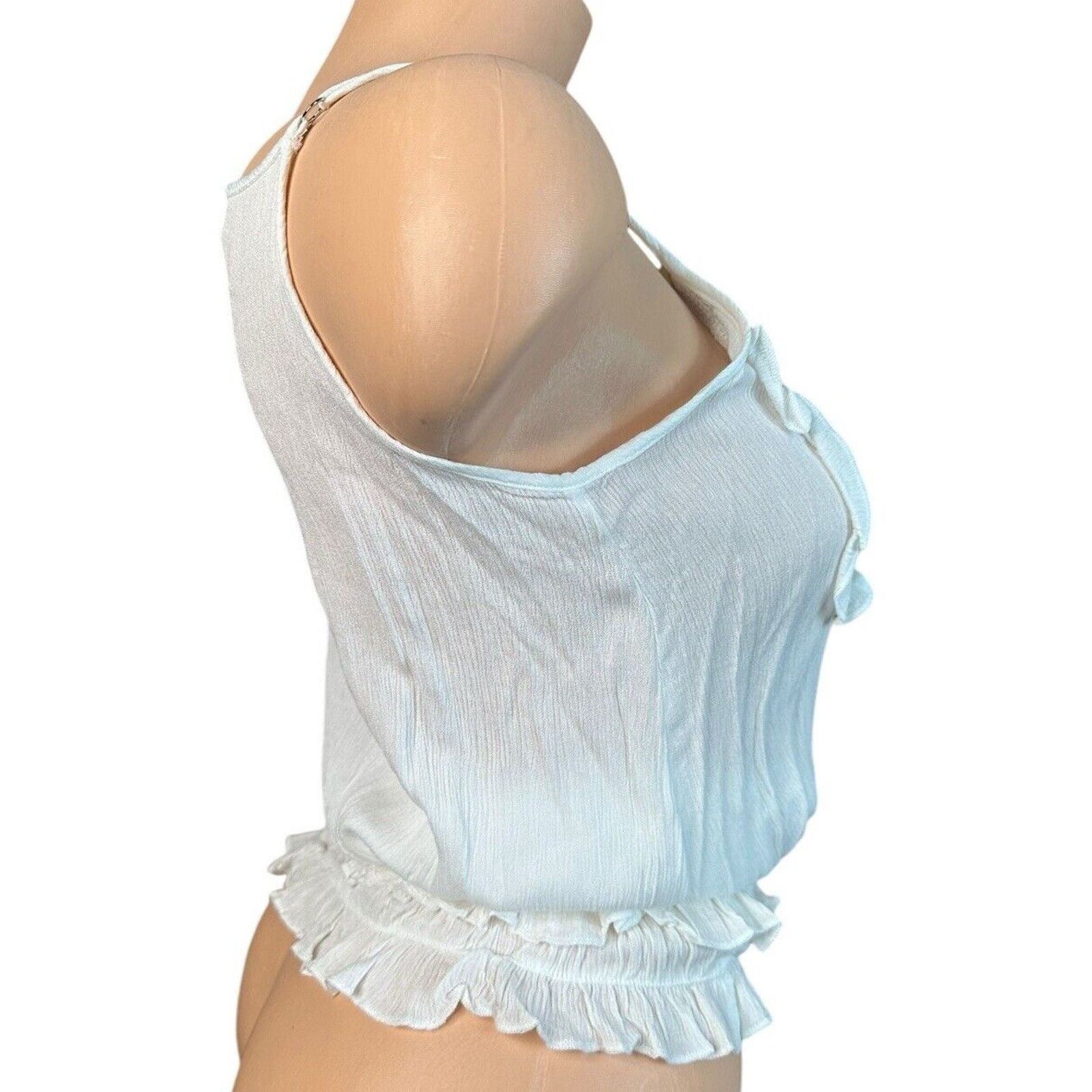 Other POL White Gauze Ruffled Tie Neck Tank Top Lace Boho Beachy S Size S / US 4 / IT 40 - 6 Thumbnail