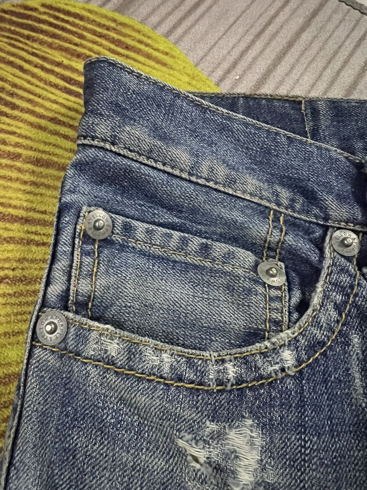 Japanese Brand 💥Twist Leg💥Purple & Yellow Distress Backle Back Flare Jean Size US 31 - 15 Thumbnail