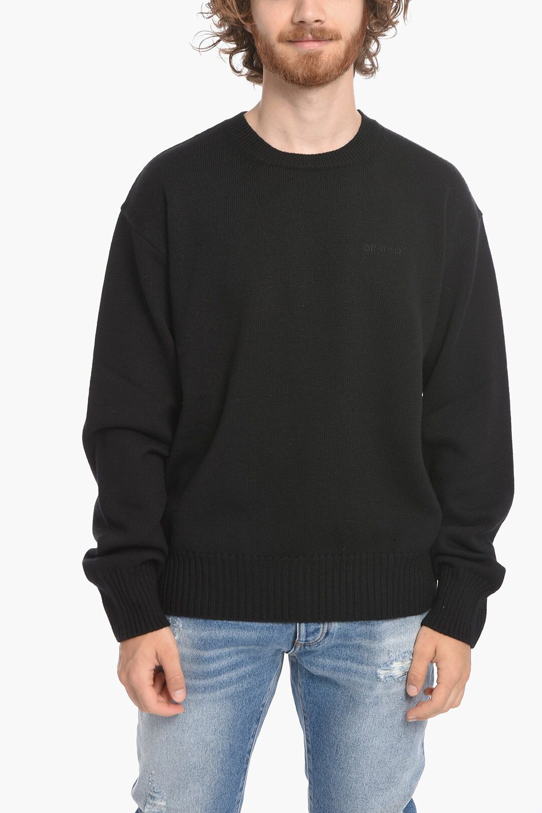 image of Off White Og1Mm0424 Permanent Crewneck Sweater In Black, Men's (Size XS)