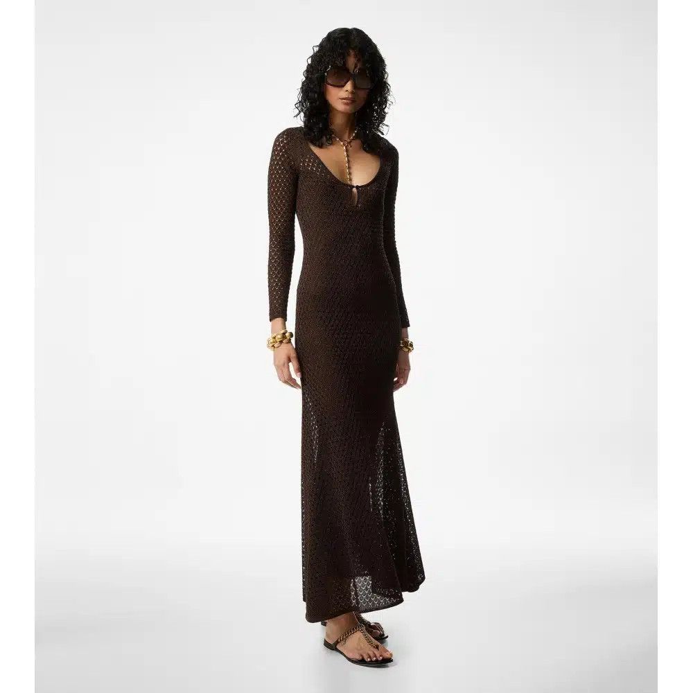 Tom Ford o1loc1c0825 ACK416 Openwork Lurex Scoop Neck Maxi Dress Size XS / US 0-2 / IT 36-38 - 3 Thumbnail