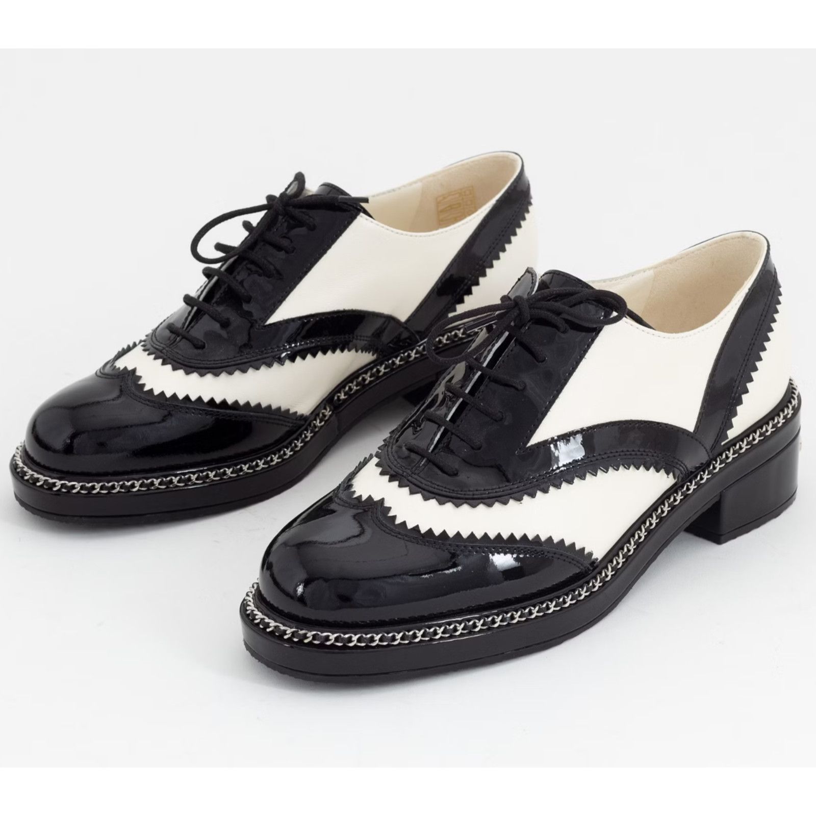 Chanel Chanel 19K Black White CC Logo Chain Around Lace Up Tie Size US 6.5 / IT 36.5 - 1 Thumbnail