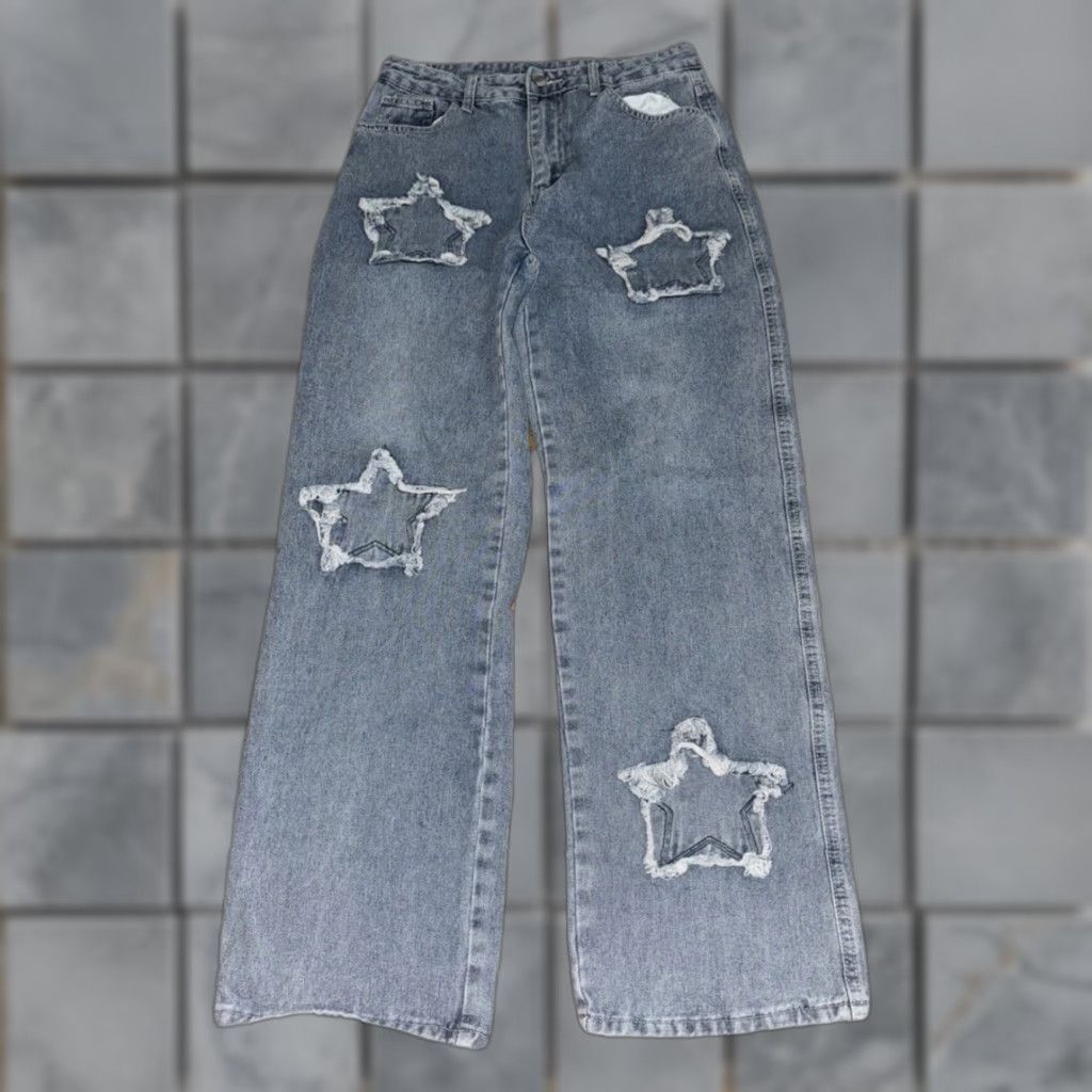 Denime Y2K Star Cutout Distressed Denim Jeans Baggy 30x33 Streetwear Size US 30 / EU 46 - 1 Thumbnail
