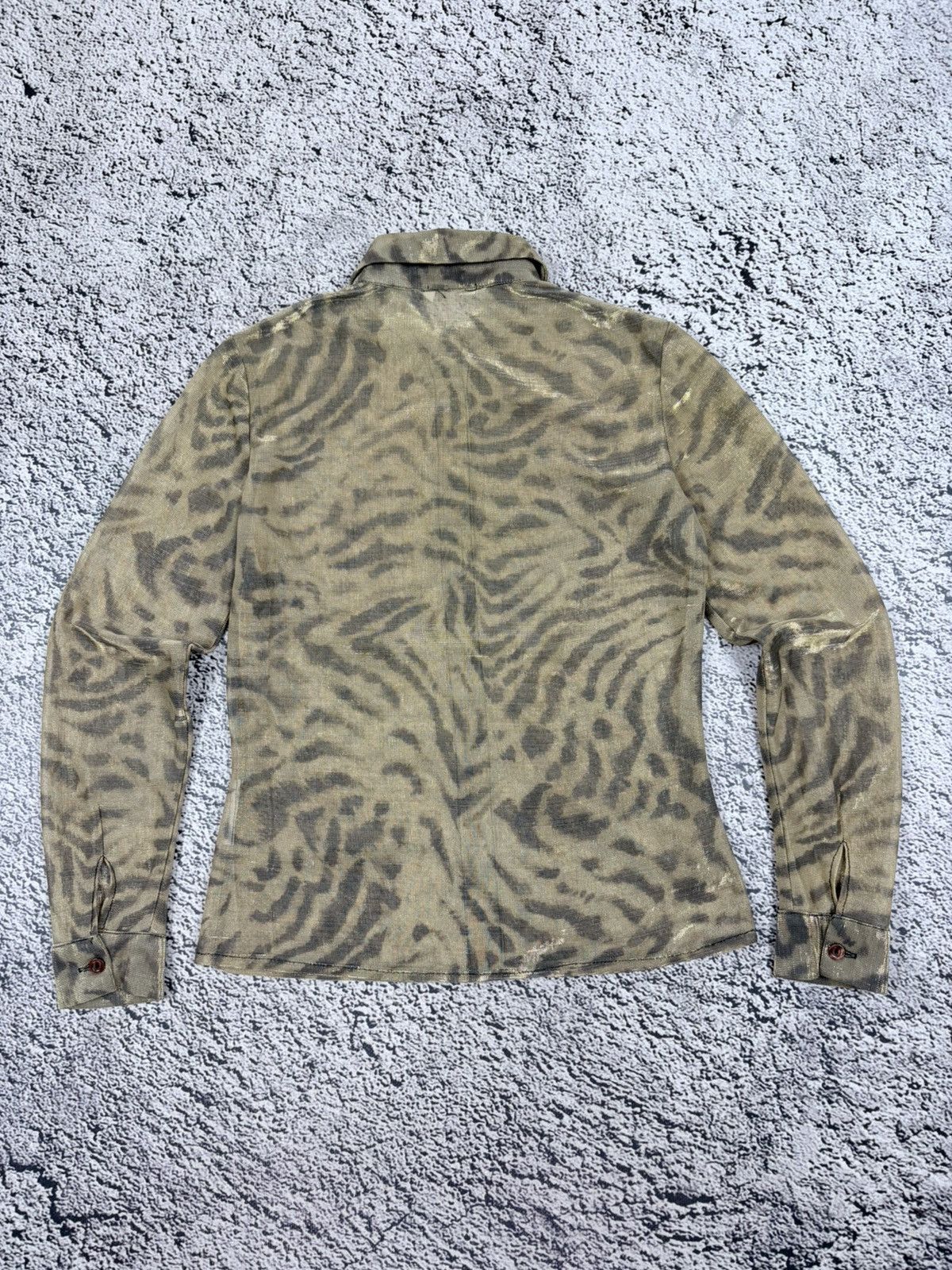 Japanese Brand Vintage Y2K Sheer Mesh Zebra Print Glitter Shirt Size S / US 4 / IT 40 - 7 Thumbnail