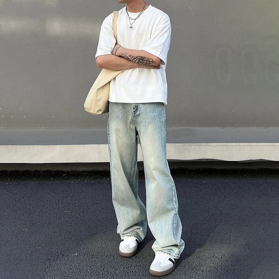 Japanese Brand × Vintage Wide Leg Jeans Men Simple Baggy Y2k Size US 33 - 3 Thumbnail
