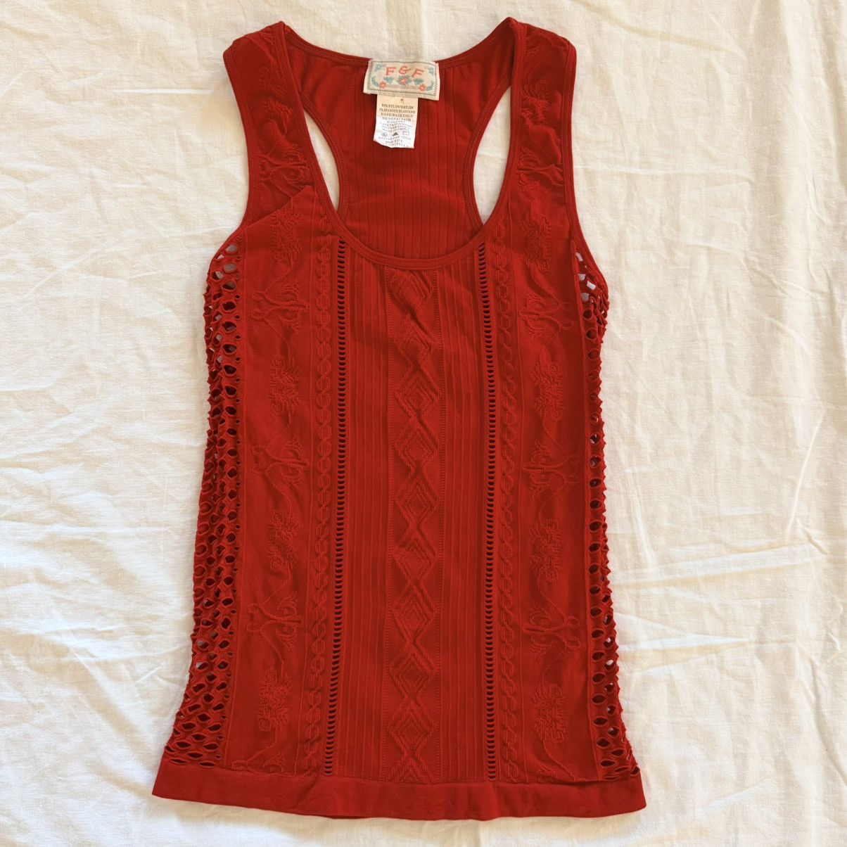 Other F&F Red Jacquard Ribbed Bodycon Tank Cutout Sides One Size Size ONE SIZE - 4 Thumbnail
