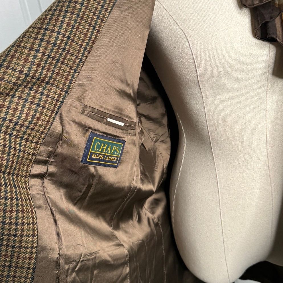 Chaps × Vintage Chaps Ralph Lauren Vintage Wool Houndstooth Blazer Brown 44R Size 44R - 6 Thumbnail