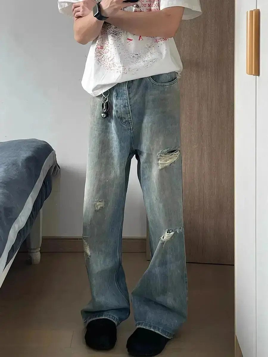 Japanese Brand Hip hop loose straight leg ripped jeans Size US 32 / EU 48 - 6 Thumbnail