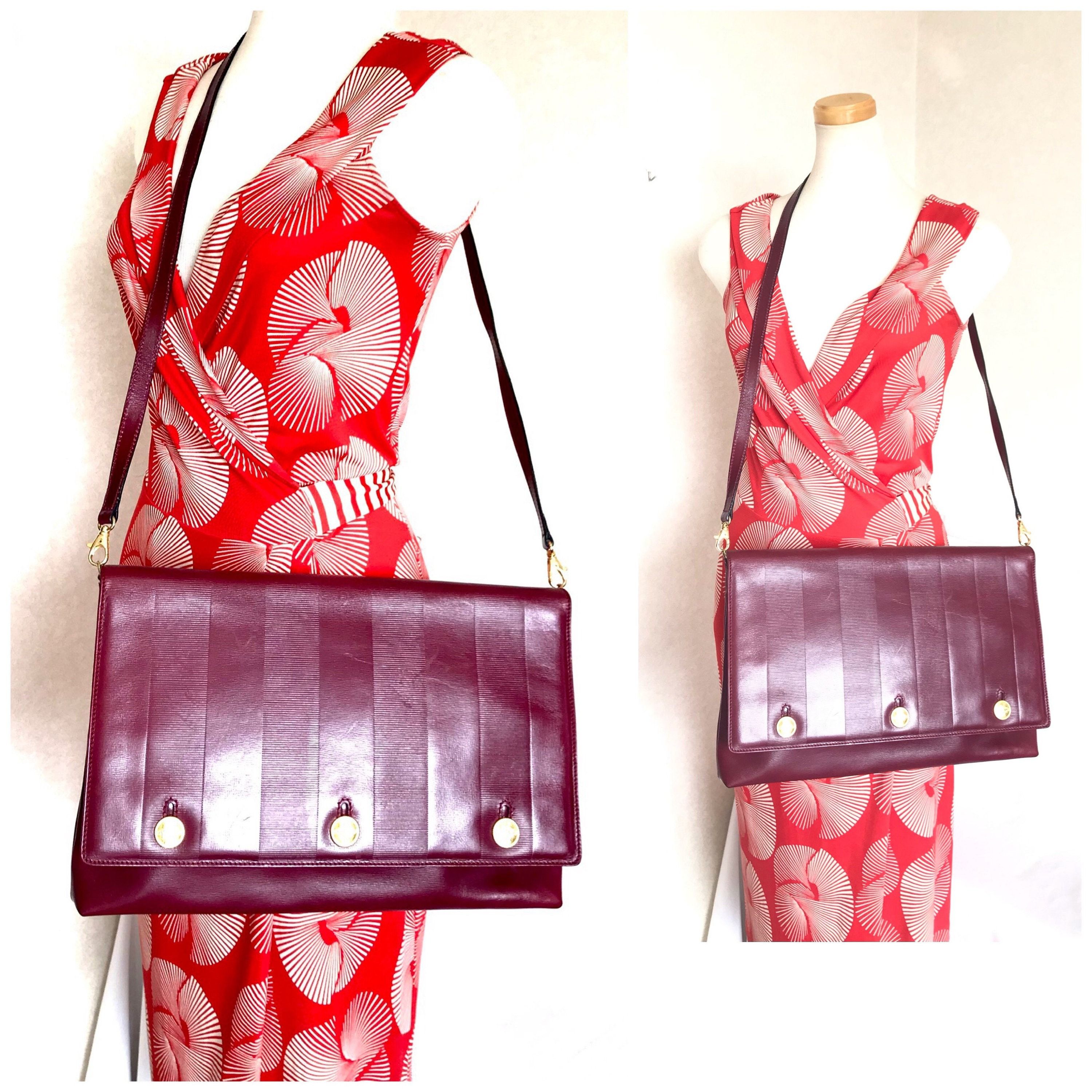 Fendi Vintage FENDI wine leather shoulder bag, large clutch purse Size ONE SIZE - 10 Thumbnail