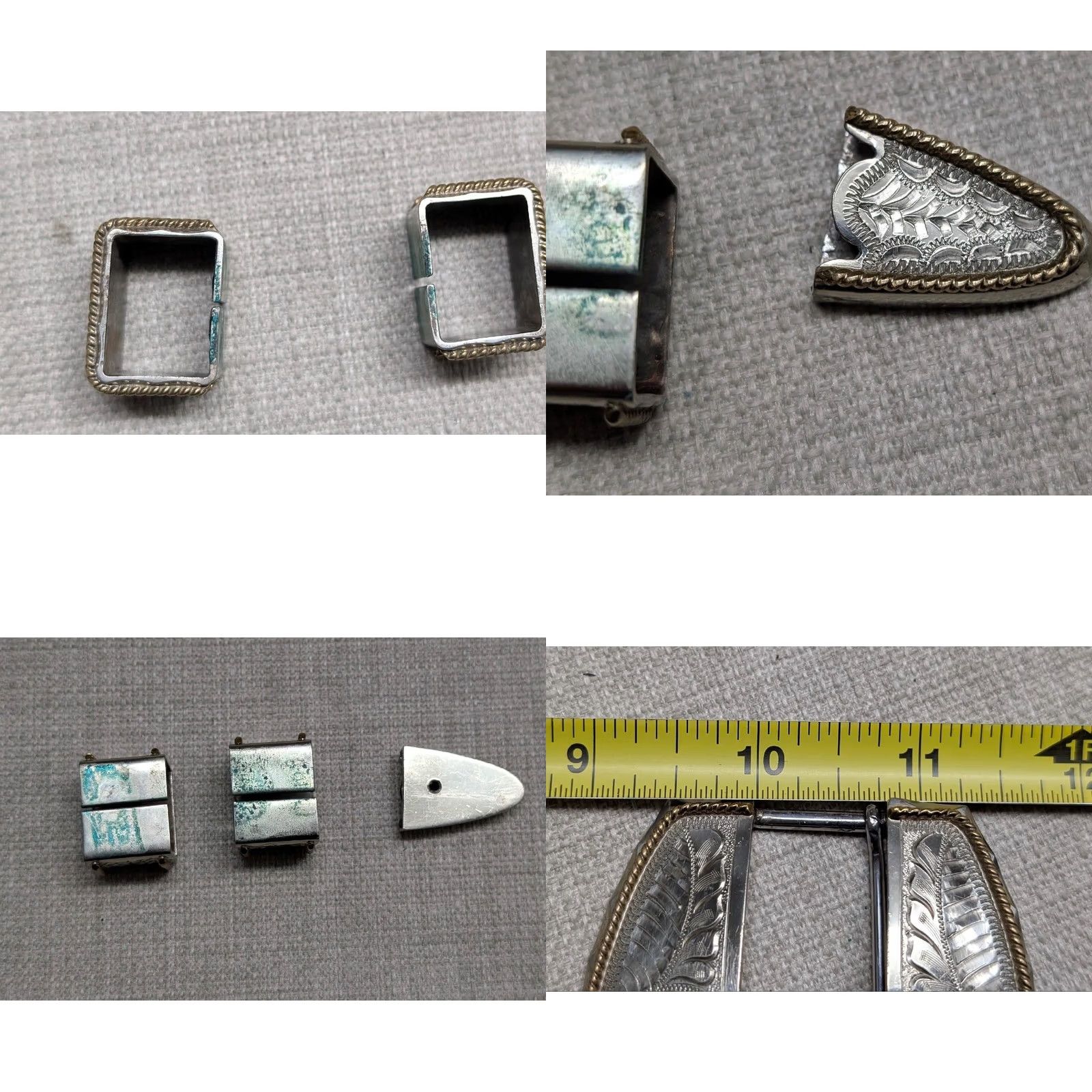 Vintage VINTAGE custom made TEXAS belt buckle Engraved Western Ranger Lonestar 4PC German Silver Nickel Silver Men Size ONE SIZE - 8 Thumbnail