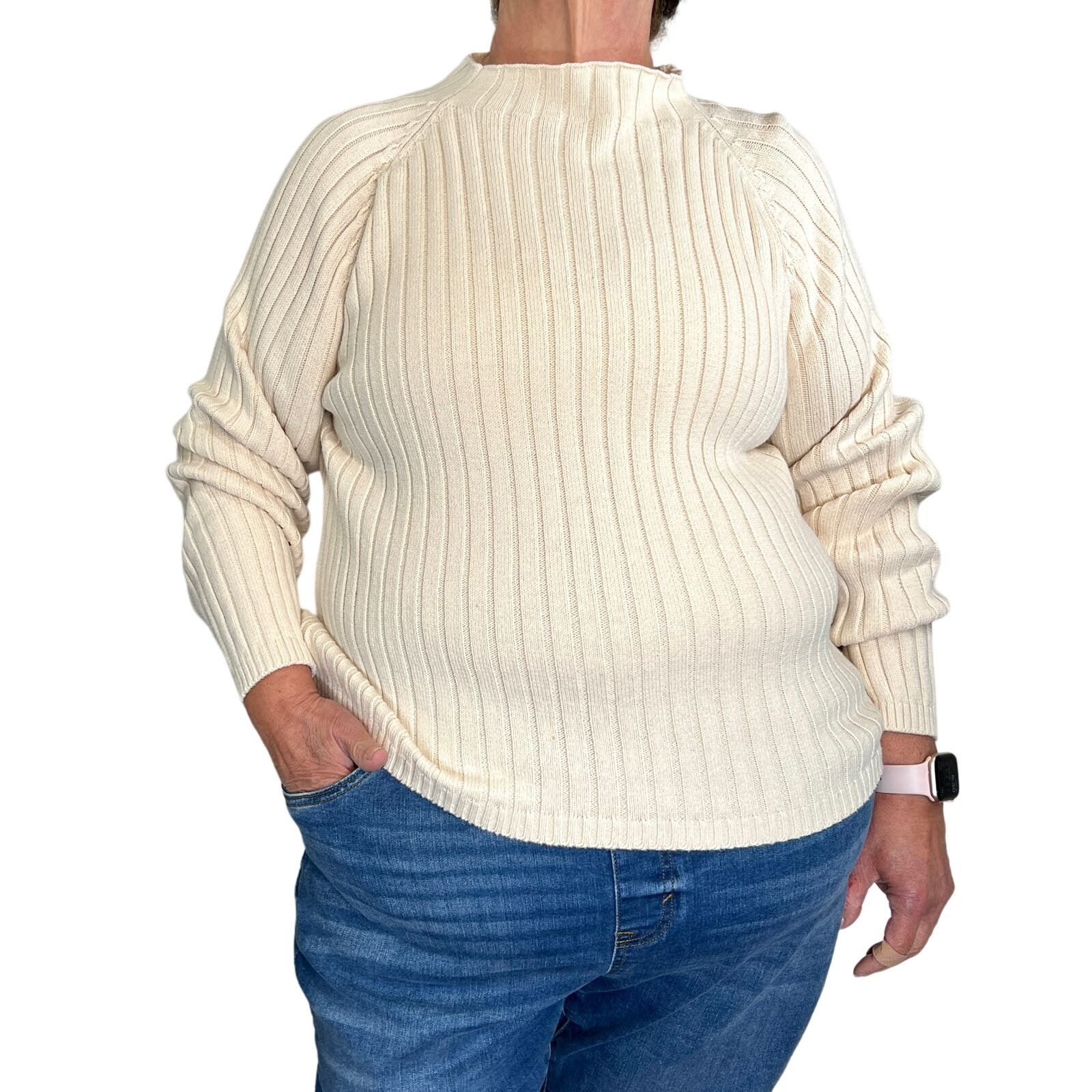 Vintage Vintage 90s Ribbed Knit Sweater Ivory Mock Neck Long Sleeve Size XL / US 12-14 / IT 48-50 - 1 Thumbnail