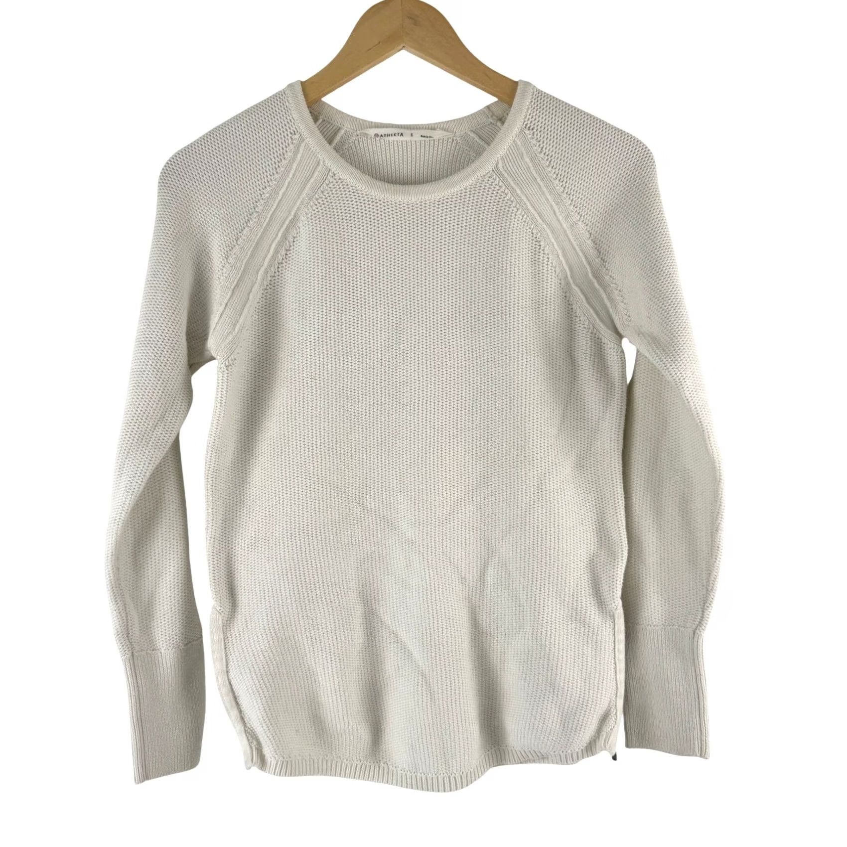 Athleta Athleta Pullover Sweater Womens S Ivory Waffle-Knit Raglan Long Sleeve Crew Neck Solid Logo Accents All Seasons Casual Size S / US 4 / IT 40 - 2 Thumbnail