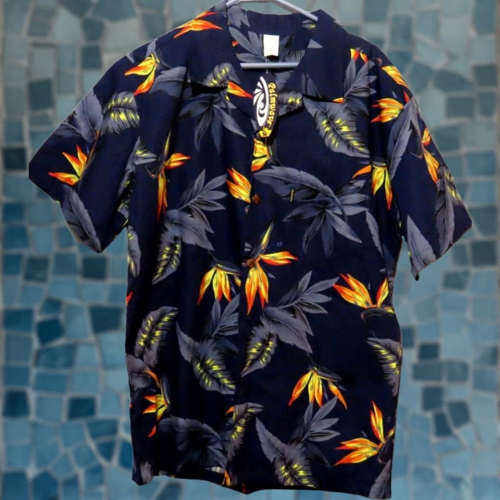 Vintage Palmwave Hawaii Mens L Navy Blue Floral Hawaiian Shirt NWT Size US L / EU 52-54 / 3 - 1 Thumbnail