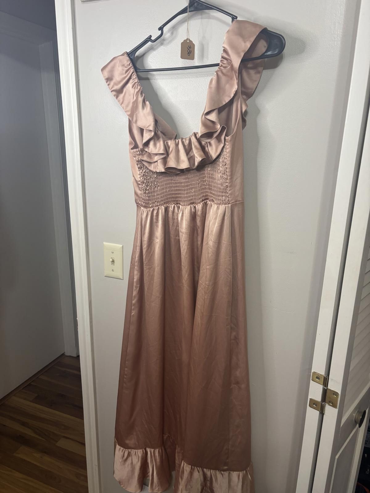 Designer Charming Satin Maxi Dress by Show Me Your Mumu - Blush Pink Size L / US 10 / IT 46 - 2 Thumbnail