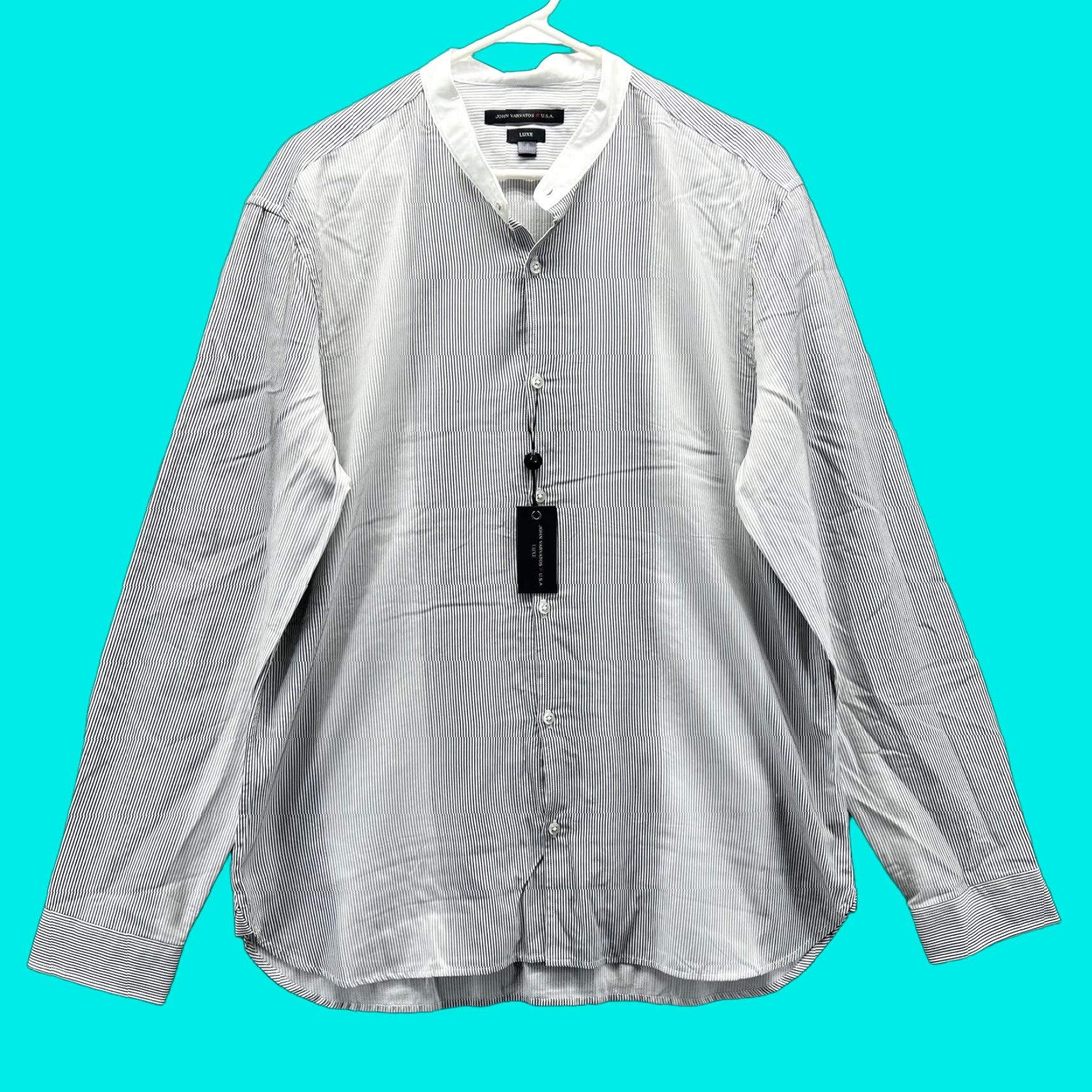 John Varvatos John Varvatos Luxe Shirt Mens Large White Black Stripe Band Collar Long Sleeve Size US L / EU 52-54 / 3 - 1 Thumbnail