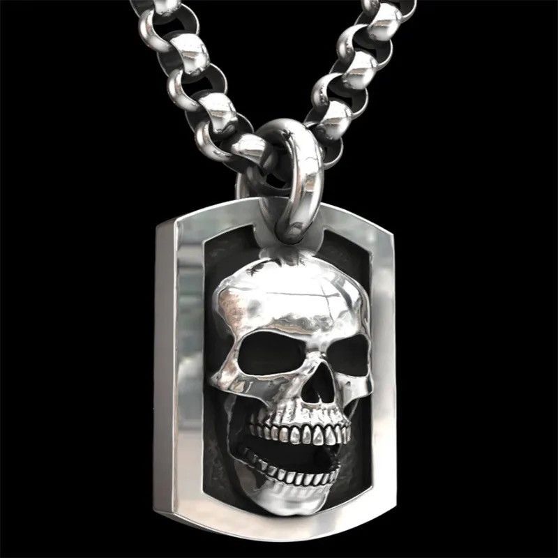 Jewelry Skull Dog Tags Chain Skeleton Gothic Death Military Chrome Size ONE SIZE - 3 Thumbnail