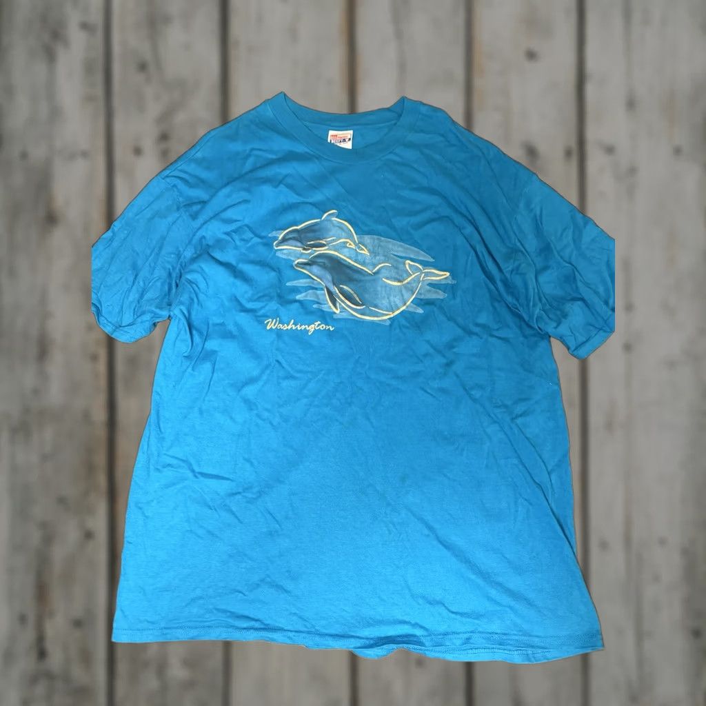 Hanes VINTAGE Washington PNW Shirt XXL Teal Blue Dolphins Ocean Aquarium See Pics Size US XXL / EU 58 / 5 - 1 Thumbnail