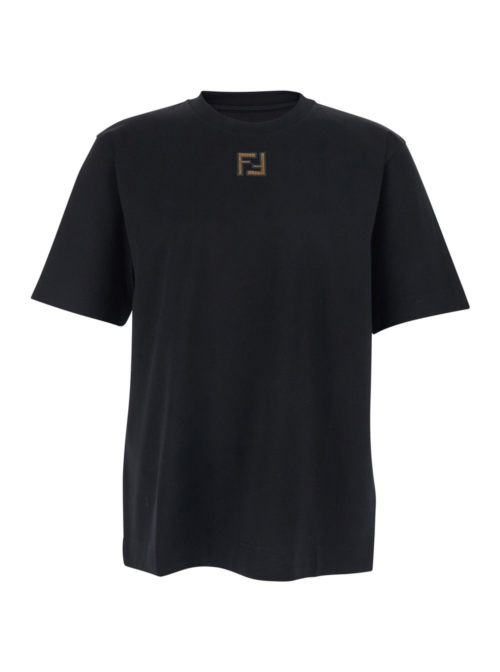 Fendi Black Crew Neck T-Shirt with FF Embroidery on the Front in Cotton for Men Size US XXL / EU 58 / 5 - 1 Thumbnail