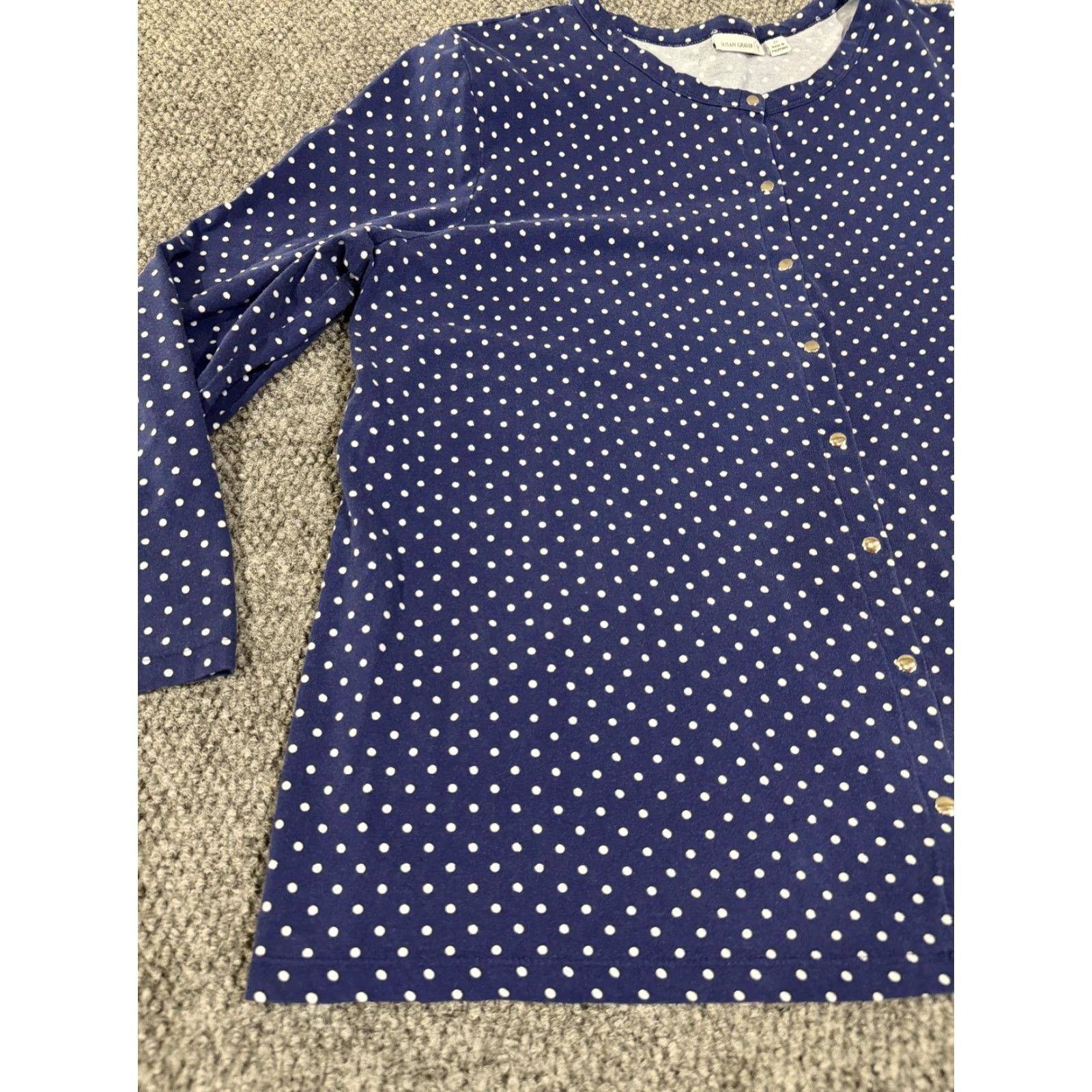 Vintage Susan Graver Shirt Womens 2X Blue Polka Dot Snap Front 3/4 Sleeve Jersey Top Size XXL / US 16-18 / IT 52-54 - 3 Thumbnail