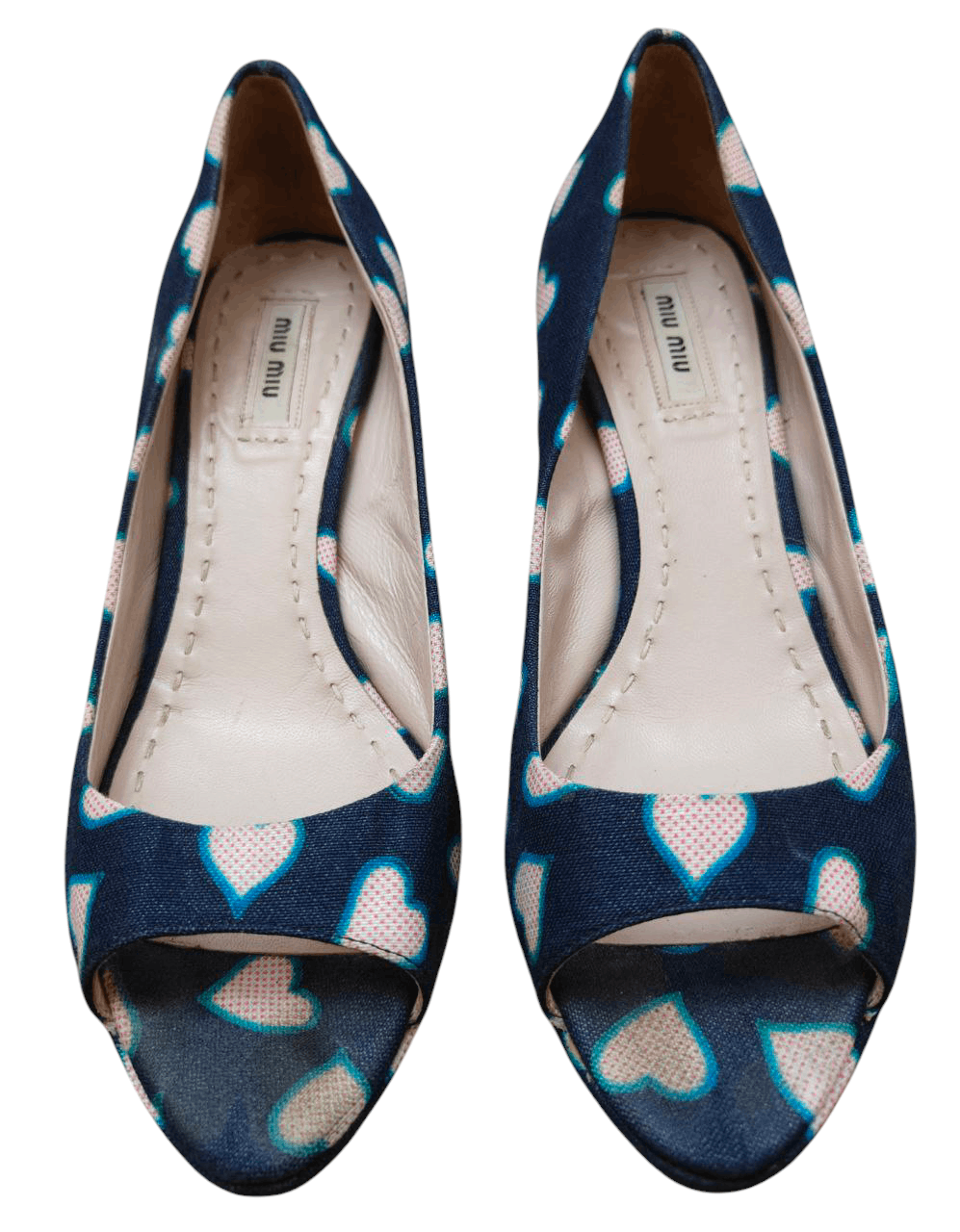 Miu Miu 💥LAST CALL💥 Peep Toe Pumps Blue Denim with Heart Size US 8.5 / IT 38.5 - 3 Thumbnail