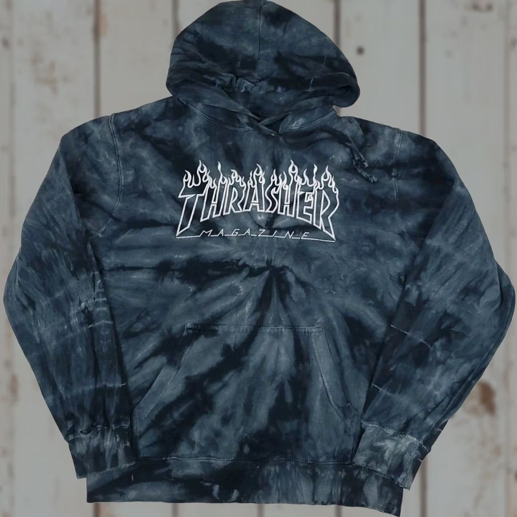 Thrasher VINTAGE Thrasher Hoodie Sweatshirt Tie Dye Pattern Blue Distressed Size US S / EU 44-46 / 1 - 1 Thumbnail