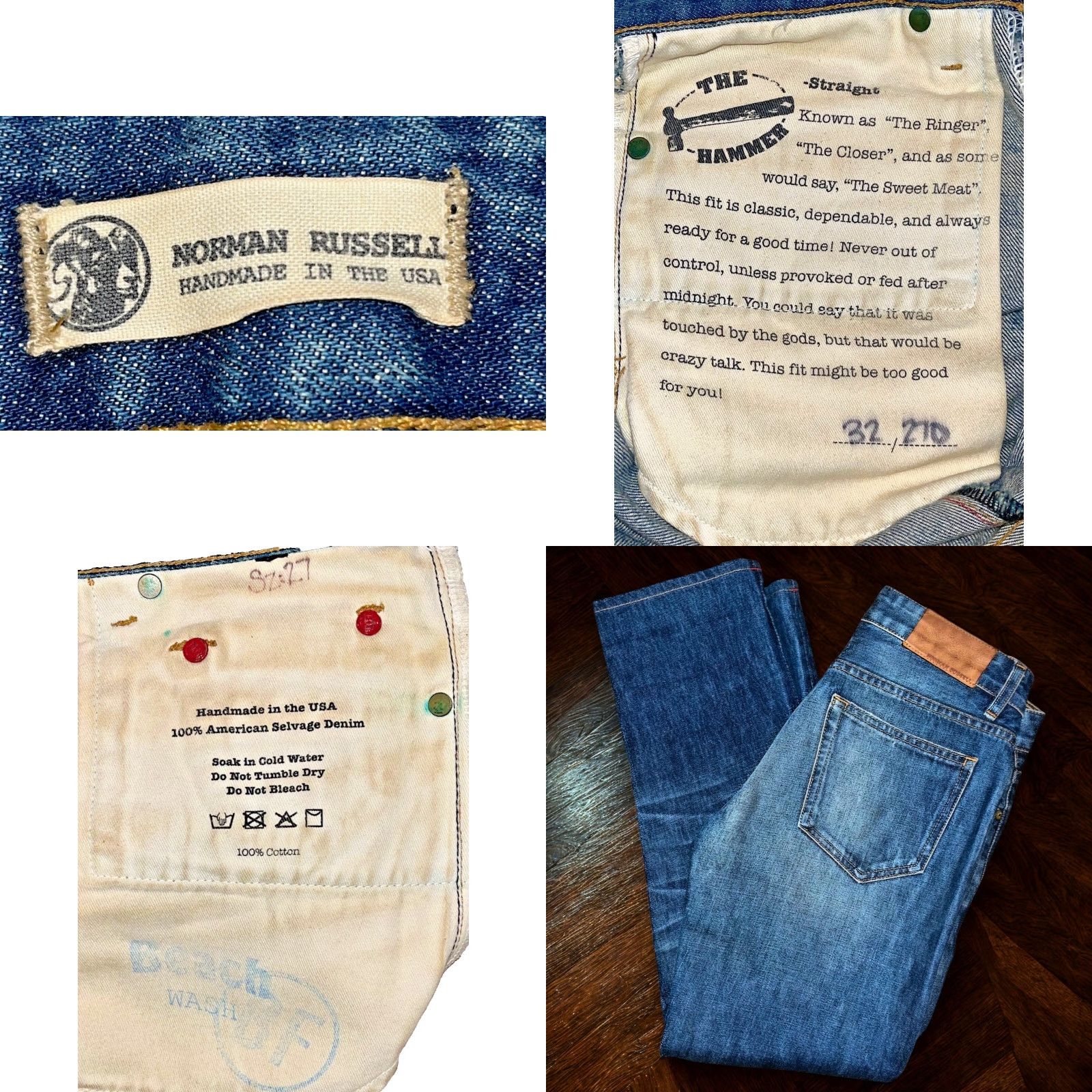 Norman Russell VINTAGE Norman Russell Selvedge Denim Jeans USA Handmade Beach Wash Straight Fit 27x28 Blue 90s Mens Jeans Limited Run 32/270 Size US 27 - 8 Thumbnail