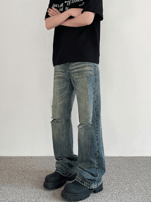 Japanese Brand × Jean American retro high street distressed flared ripped jeans Size US 32 / EU 48 - 3 Thumbnail