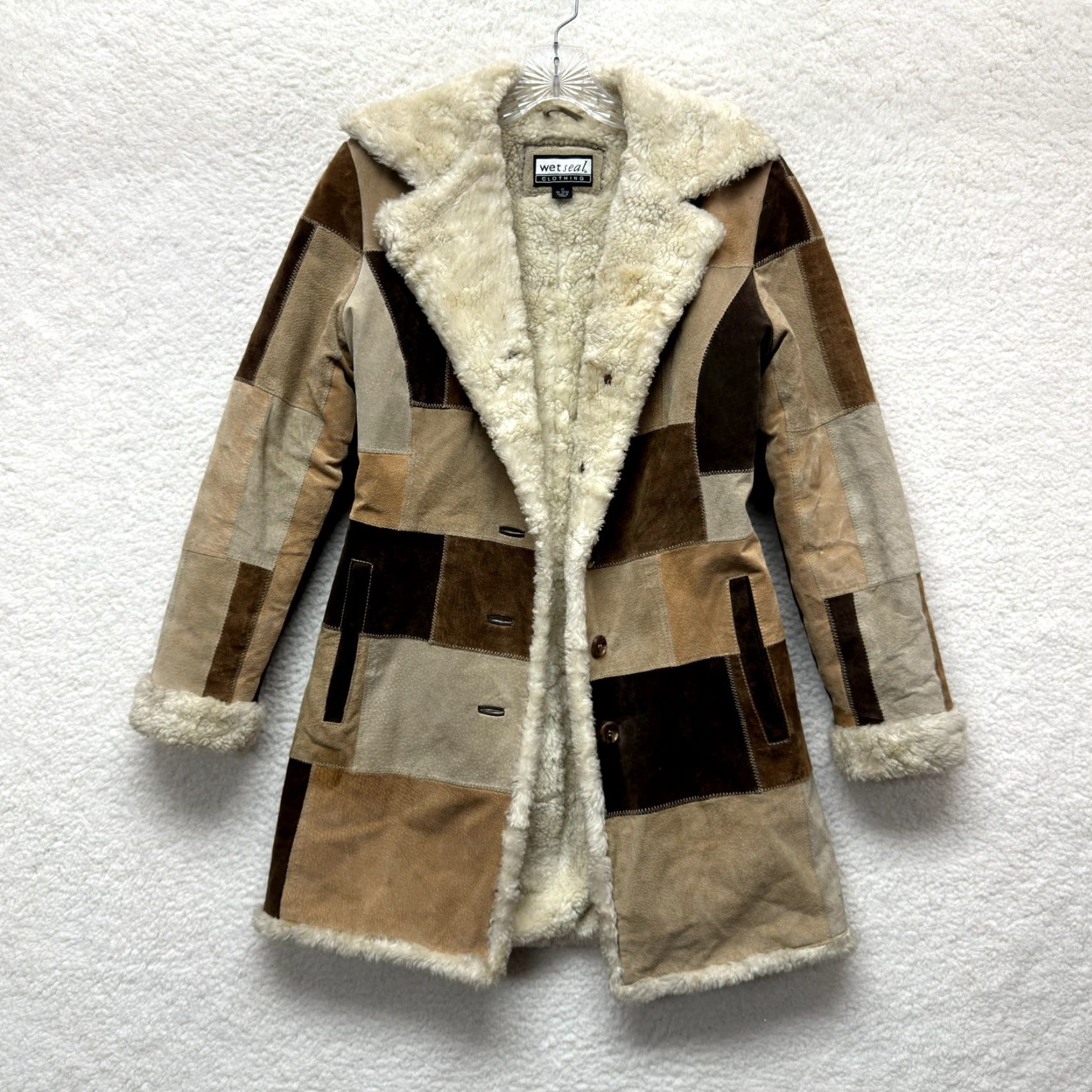 Vintage Y2K Vintage Afghan Penny Lane Jacket Coat Patchwork Leather Faux Fur Bratz Wet SEal Jacket XS Womens Suede Beige Be... Size S / US 4 / IT 40 - 2 Thumbnail