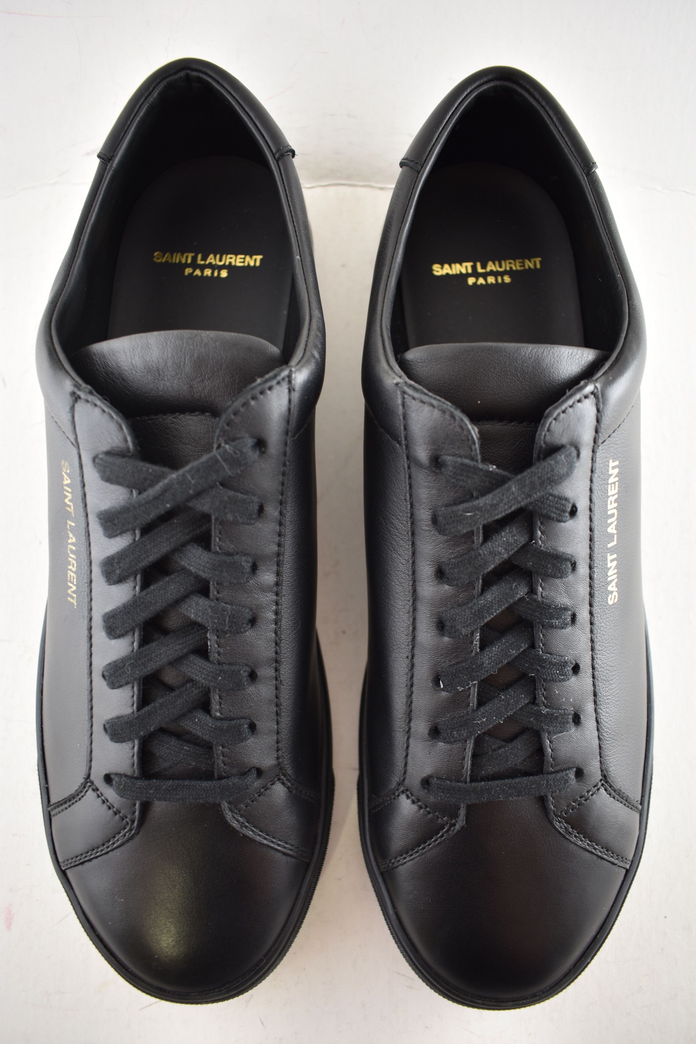 Saint Laurent Paris Andy Black Leather Gym Gold Logo Flat Low Top Sneaker 44 11 Size US 11 / EU 44 - 9 Thumbnail