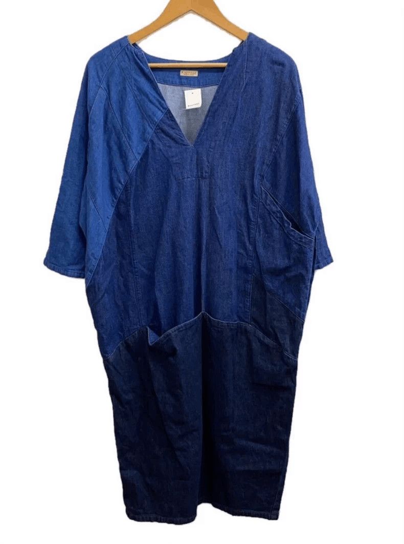Color-Blocked Denim Dress with Irregular Pockets-2506